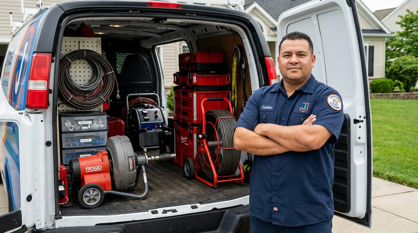 Professional drain cleaning equipment and Johns Plumbing LLC plumber in Kittery