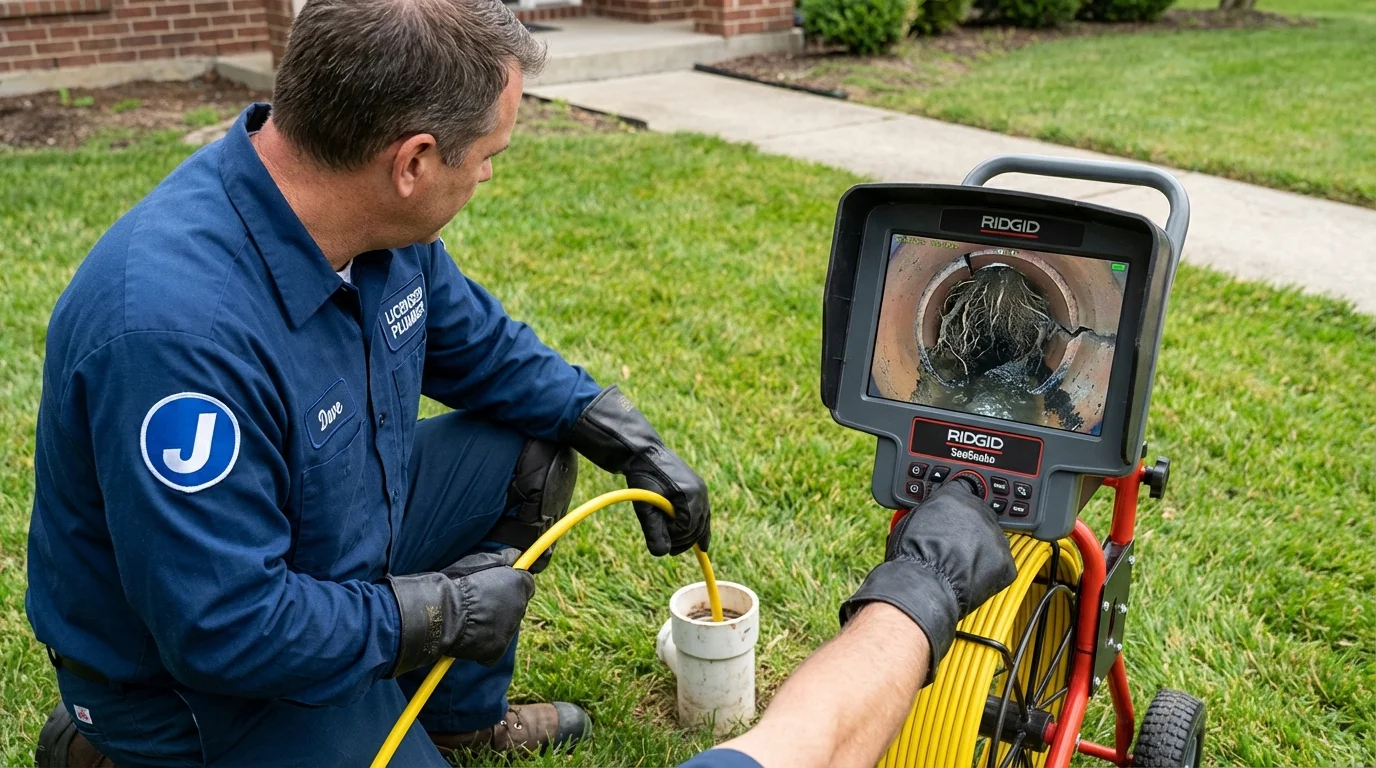 Sewer camera inspection being performed by Johns Plumbing LLC in Kittery